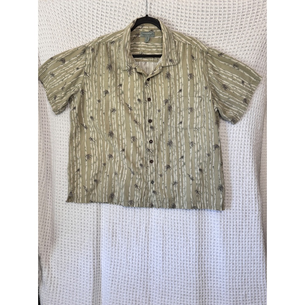 Kona Wind Mens XL Olive Green Palm‎ Tree Hawaiian Shirt Short Sleeve